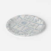 Hand-Drawn Mediterranean Coastal Tile Linen Cobalt Pappteller (Schrägansicht)