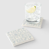 Hand-Drawn Mediterranean Faux Tile Linen Cobalt Steinuntersetzer (Seitenansicht)