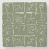 Hand-Drawn Mediterranean Faux Tile Olive Grove Steinuntersetzer (Vorderseite)