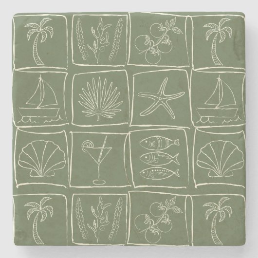 Hand-Drawn Mediterranean Faux Tile Olive Grove Steinuntersetzer (Vorderseite)