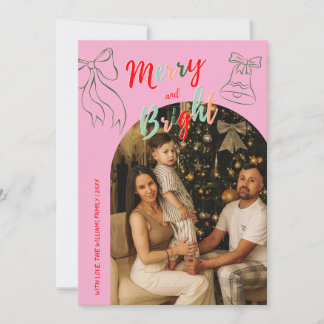 Hand Drawn Merry and Bright Arch Photo Christmas Feiertagskarte