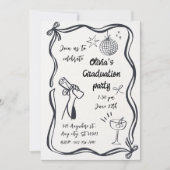 Hand Drawn Minimalist Black White Graduation Party Einladung (Vorderseite)