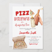 Hand Drawn Minimalist Pizza Brews and Diapers Einladung (Vorderseite)
