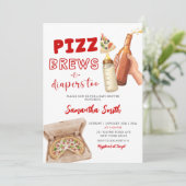 Hand Drawn Minimalist Pizza Brews and Diapers Einladung (Stehend Vorderseite)