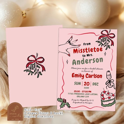 Hand Drawn Misstletoe an Frau Bow Brautparty Einladung