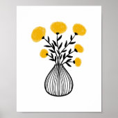 Hand-Drawn Mixed Media Art Mustard Yellow Florals Poster (Vorne)