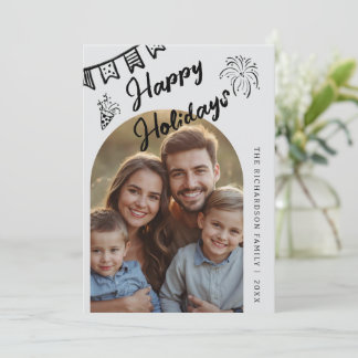 Hand Drawn Modern Happy Holidays Arch Photo Feiertagskarte