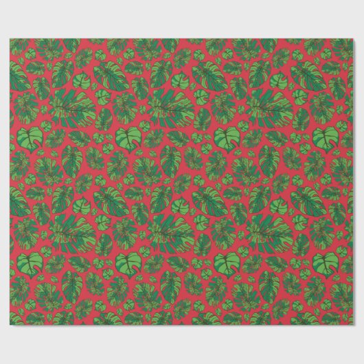 Hand Drawn Monstera Leaf Array Red Geschenkpapier (Flach)