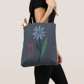 Hand Drawn Moody Boho Blue Floral Monogram Gray Tasche (Von Nahem)