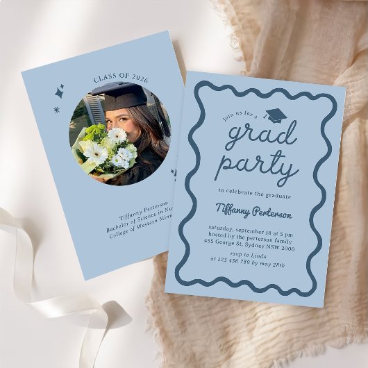 Hand Drawn Navy Graduation Party Invitation Einladung