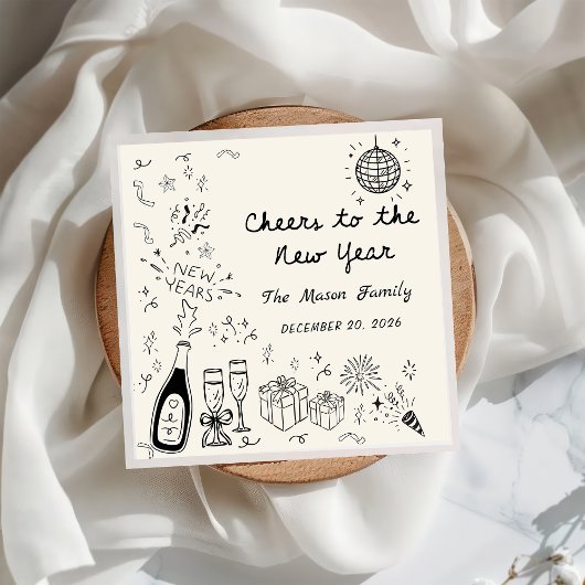 Hand Drawn New Year's Eve Party Napkins Serviette