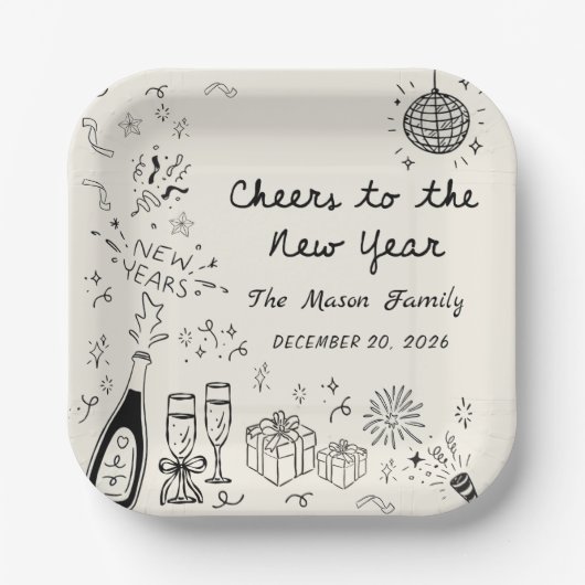 Hand Drawn New Year's Eve Party Paper Plates Pappteller (Vorderseite)