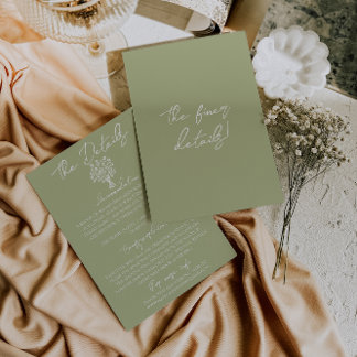 Hand Drawn Olive Green Floral Wedding Details Begleitkarte
