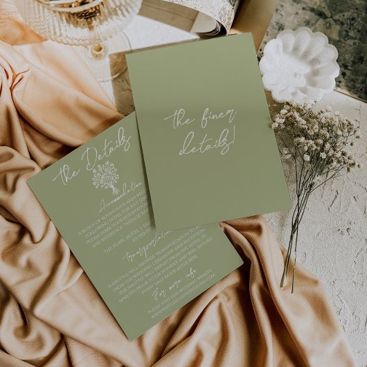 Hand Drawn Olive Green Floral Wedding Details Begleitkarte