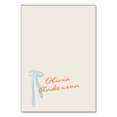 Hand Drawn Orange Blue Bow Wedding Place Cards Tischnummer (Vorderseite)