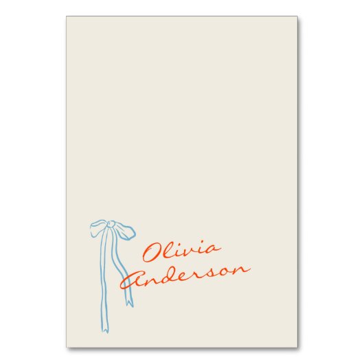 Hand Drawn Orange Blue Bow Wedding Place Cards Tischnummer (Vorderseite)