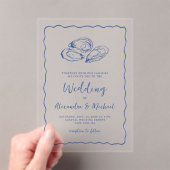 Hand Drawn Oysters Coastal Navy Blue Wedding Acryleinladungen (Insitu (Handheld))