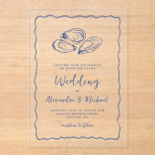 Hand Drawn Oysters Coastal Navy Blue Wedding Acryleinladungen (Vorderseite)