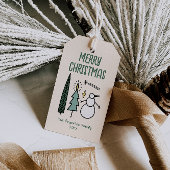 Hand Drawn Painted Green Christmas Trees Snowman Geschenkanhänger