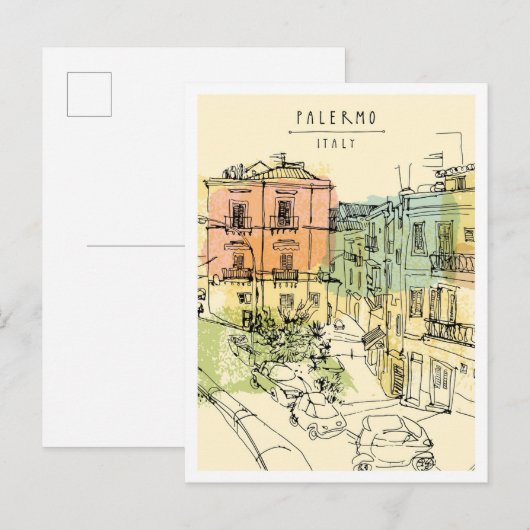 Hand drawn Palermo Italy Scene Landmark Postkarte (Vorne/Hinten)