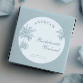 Hand Drawn Palm Tree Dusty Blue Bachelorette Favor Runder Aufkleber