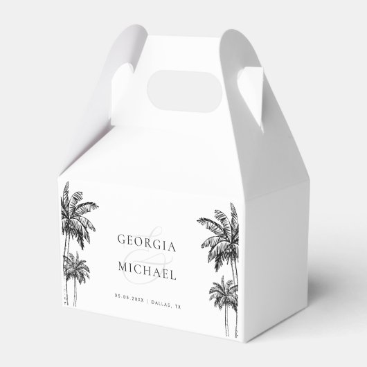 Hand Drawn Palm Trees Boho Beach Names Wedding Geschenkschachtel (Vorderseite)