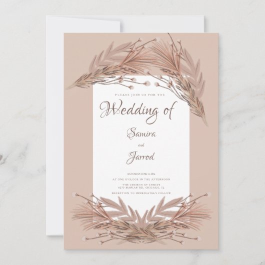 Hand Drawn Pampas Earthy Botanical Wedding Einladung (Vorderseite)