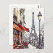 Hand Drawn Paris Szenen Postkarte (Vorne/Hinten)