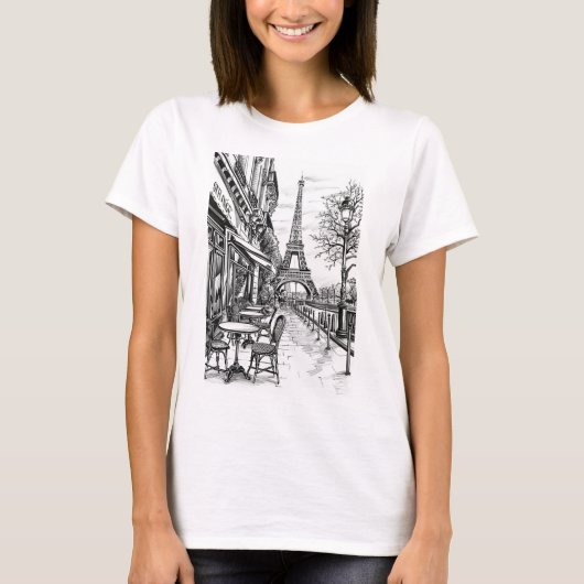 Hand Drawn Paris Szenen T-Shirt (Vorderseite)