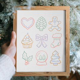 Hand Drawn Pastel Christmas Girly Coquette Pink Poster