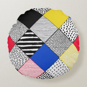 Hand Drawn Patchwork Background. Childish textured Rundes Kissen