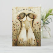 Hand Drawn Pencil Illustration Two Brides Wedding Einladung (Stehend Vorderseite)