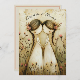 Hand Drawn Pencil Illustration Two Brides Wedding Einladung