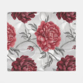 Hand-Drawn Peony Fleece Blanket – Elegant Crimson (Vorderseite (Horizontal))