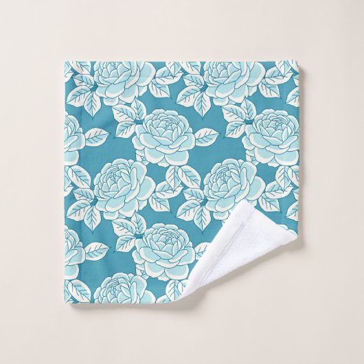 Hand Drawn Peony Floral Blue Towel Set (Waschlappen)