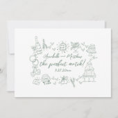Hand Drawn Perfect Match Green Whimsical Wedding Einladung (Vorderseite)