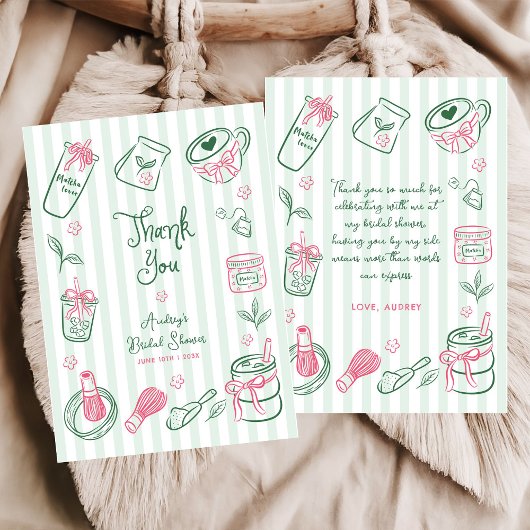Hand Drawn Perfect Matcha Green Bridal Shower Dankeskarte