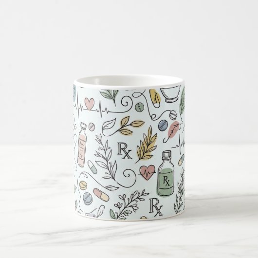 Hand-Drawn Pharmacy Doodle Mug | Modern Wellness P Kaffeetasse (Mittel)
