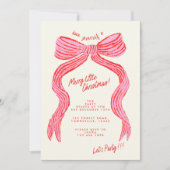 Hand Drawn Pink and Red Bow Christmas Party Einladung (Vorderseite)
