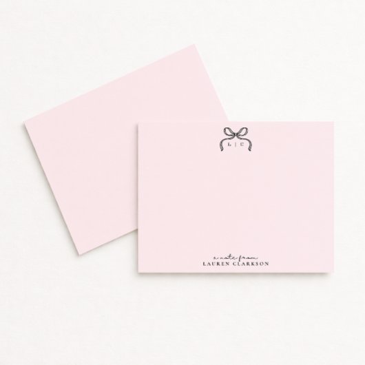 Hand Drawn Pink Bow Monogram Note Card Einladung
