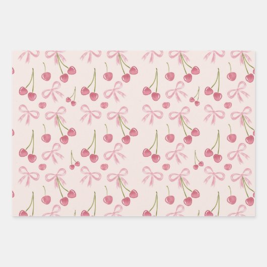  Hand-drawn Pink Cherry Coquette Seamless Pattern Geschenkpapier Set (Vorderseite 2)