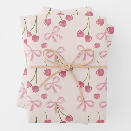  Hand-drawn Pink Cherry Coquette Seamless Pattern Geschenkpapier Set (Beispiel)