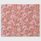 Hand Drawn Pink Daisy White Floral Pattern Geschenkpapier (Flach)