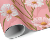 Hand Drawn Pink Daisy White Floral Pattern Geschenkpapier (Rolleneckpunkt)