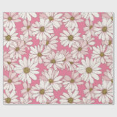 Hand Drawn Pink Daisy White Floral Pattern Geschenkpapier (Flach)