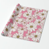 Hand Drawn Pink Daisy White Floral Pattern Geschenkpapier (Ungerollt)