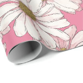 Hand Drawn Pink Daisy White Floral Pattern Geschenkpapier (Rolleneckpunkt)