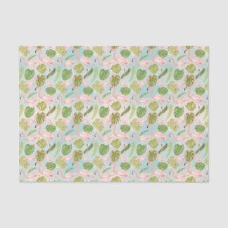 Hand drawn pink Flamingo and monstera leaves. Seam Seidenpapier