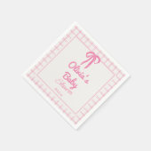 Hand Drawn Pink Gingham Bow Baby Girl Shower Serviette (Ecke)