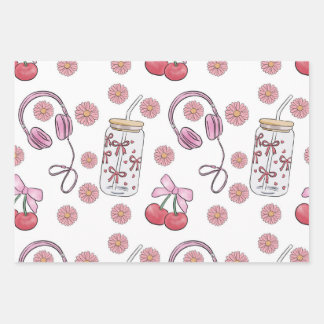 Hand-drawn Pink Girly Elements Seamless Pattern Geschenkpapier Set